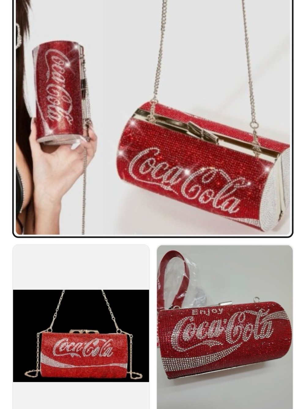 Coca Cola Red Crystal Soda-Can Evening Bag with Silver Accents